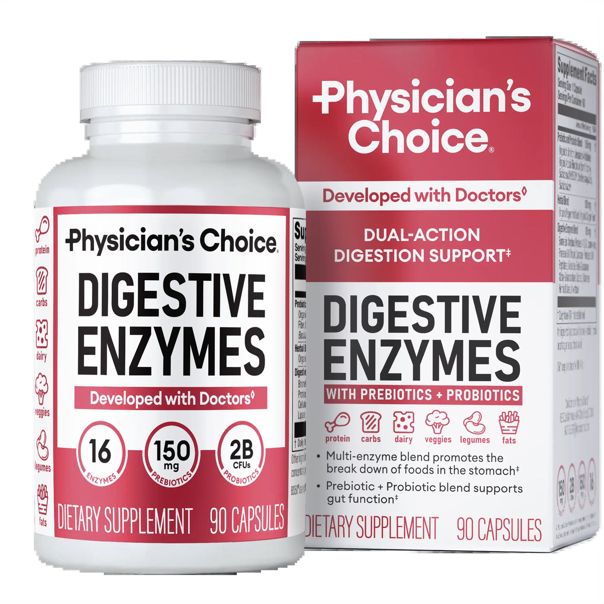 Physician's Choice Digestive Enzymes with Probiotics and Prebiotics for Bloating Relief and Gut Health Support