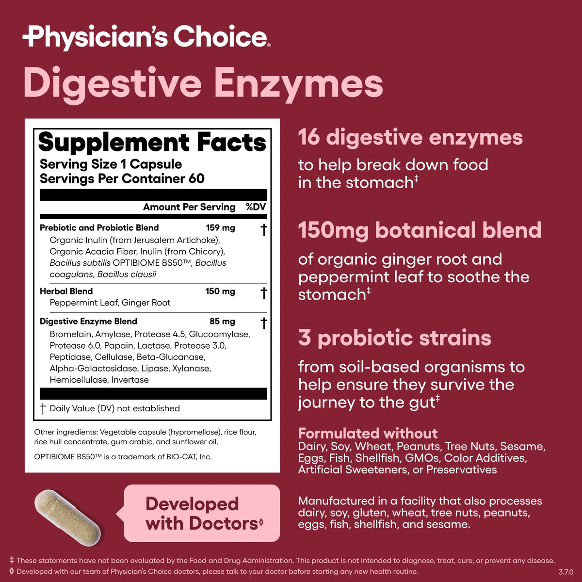 Physician's Choice Digestive Enzymes with Probiotics and Prebiotics for Bloating Relief and Gut Health Support